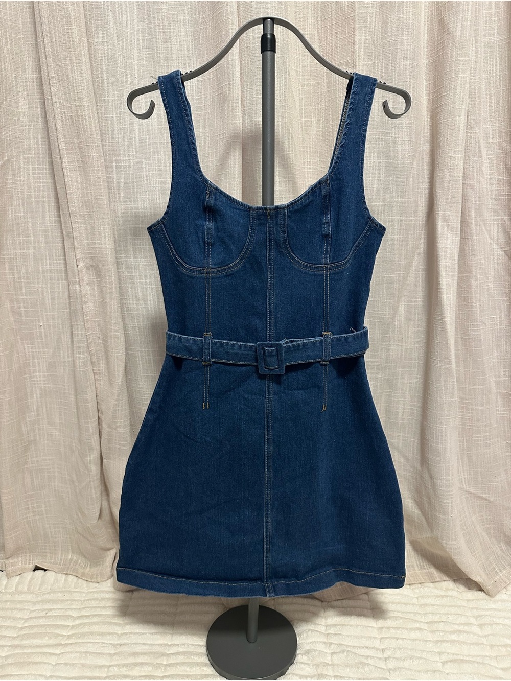 SHEIN Denim Belted Bodycon Mini Dress - Deep Blue - Picture 2 of 14